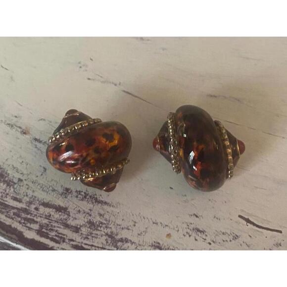 Menegatti Italian 925 Enamel Clip-On Earrings with Gold Detailing - Picture 5 of 11